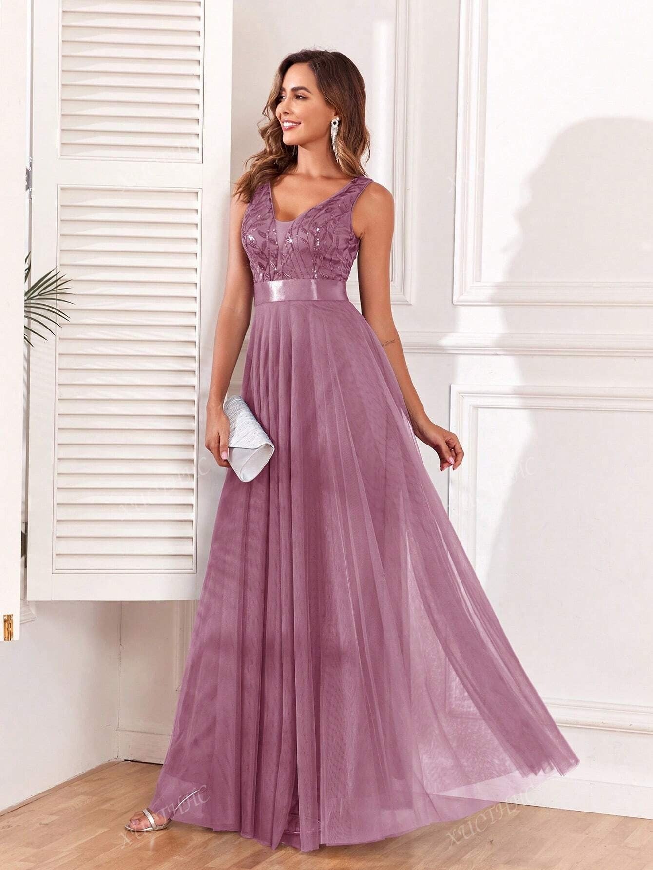 Elegant Pink Detail Maxi Dress for Women | Party & Casual Wear