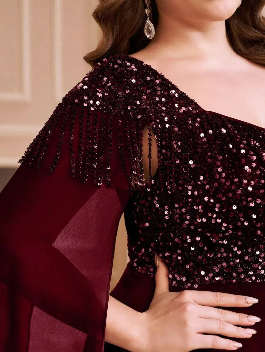 Emerald Maroon Elegance Party  Gown