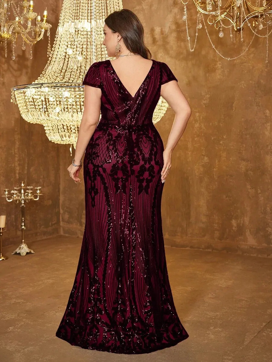 Women’s Maroon Elegant Sequin Party Wear Dress