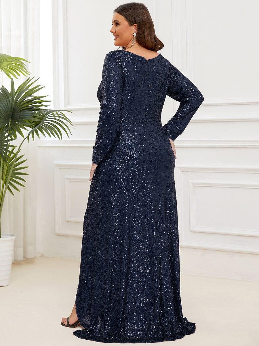 ✨ Luxury Navy Blue Sequin Evening Gown – Full Sleeve Mermaid Fit