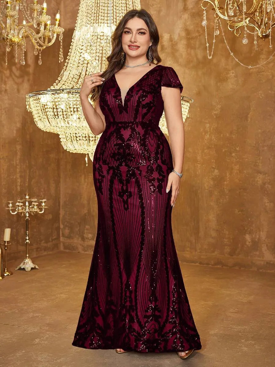 Women’s Maroon Elegant Sequin Party Wear Dress