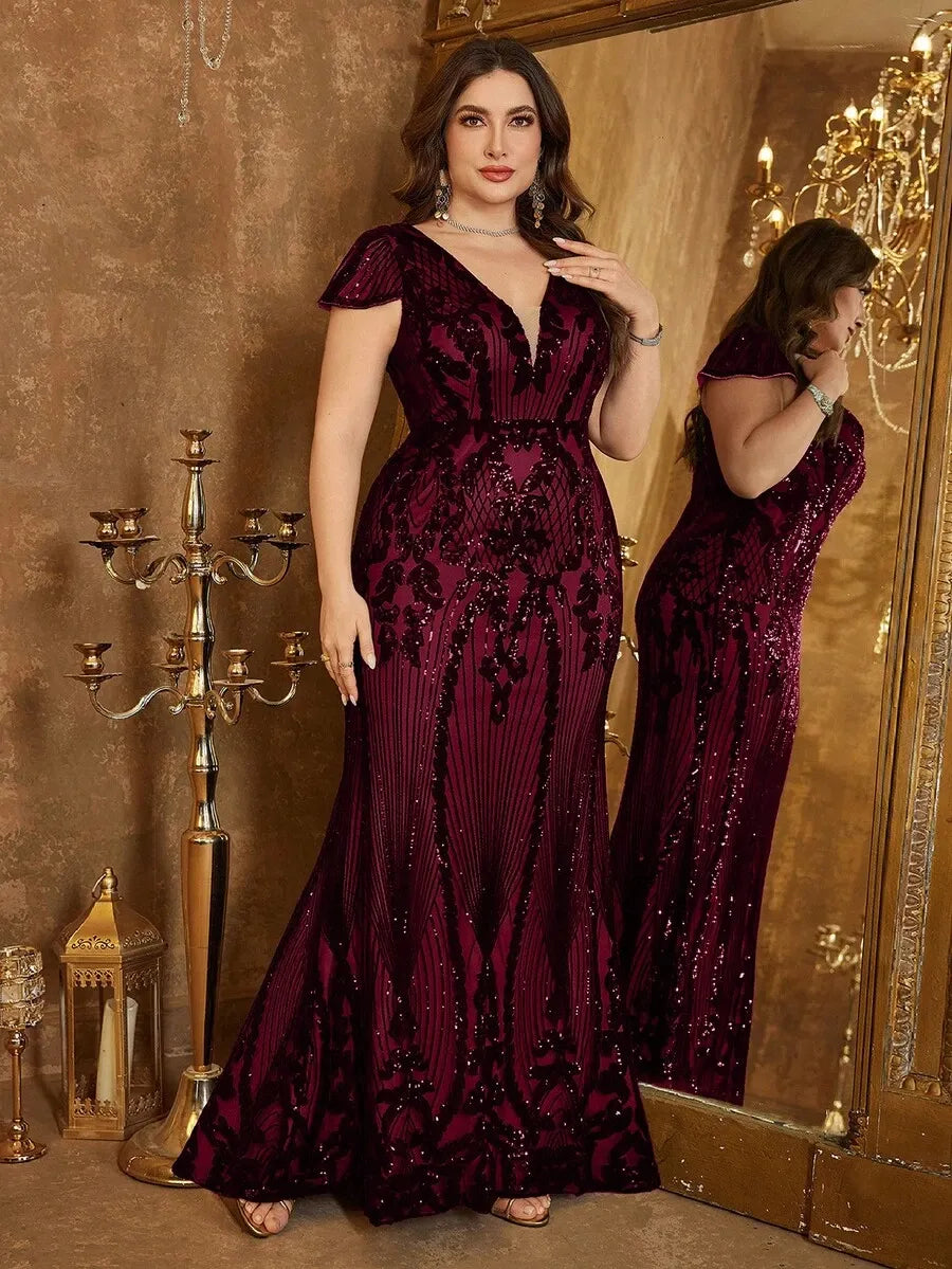 Women’s Maroon Elegant Sequin Party Wear Dress