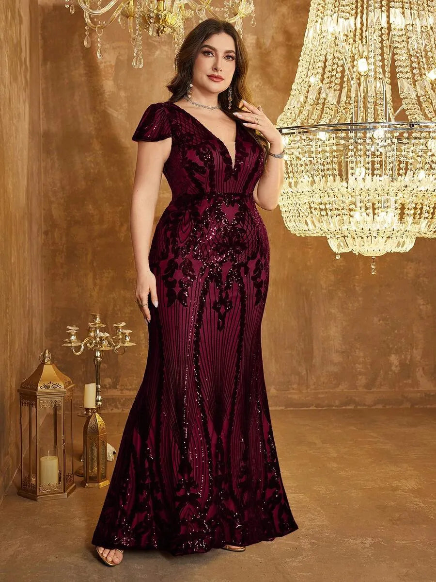 Women’s Maroon Elegant Sequin Party Wear Dress