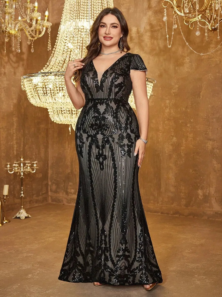 Women’s Black Elegant Sequins Party Wear Dress
