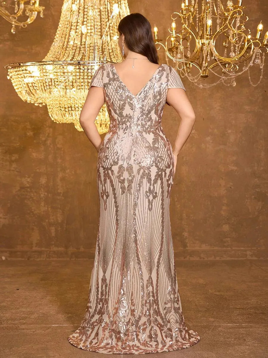 Women’s Gold Elegant Sequin Party Wear Dress