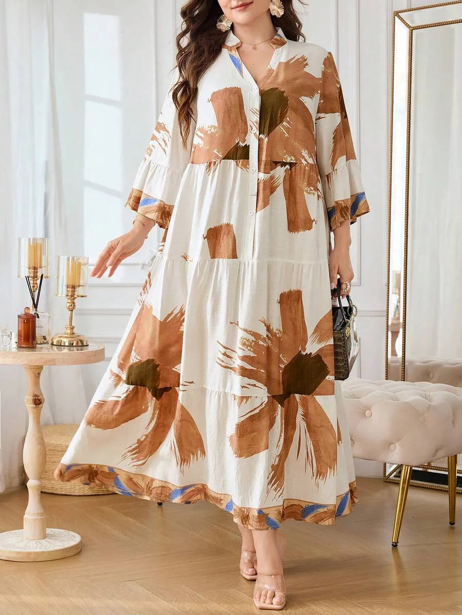 Women’s Multicolor Floral Print Maxi Dress with Sleeves