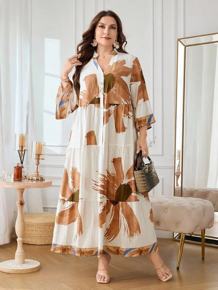 Women’s Multicolor Floral Print Maxi Dress with Sleeves