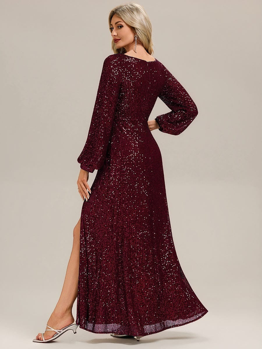 ✨ Luxury Maroon Sequin Evening Gown – Full Sleeve Mermaid Fit