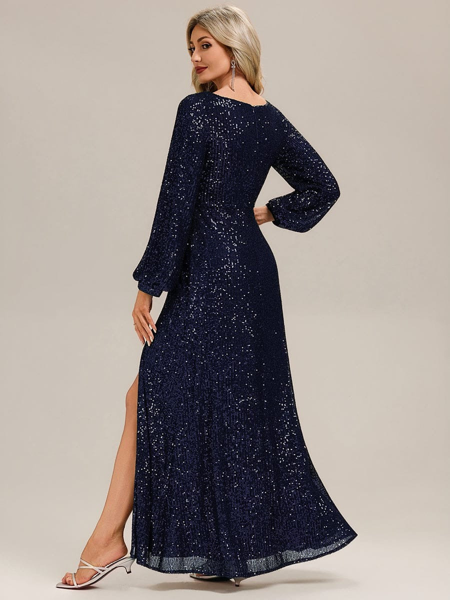 ✨ Luxury Blue Sequin Evening Gown – Full Sleeve Mermaid Fit