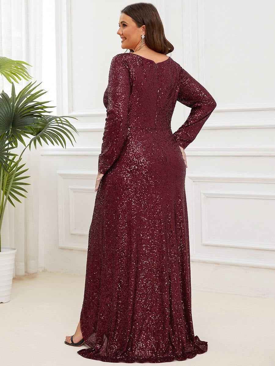 ✨ Luxury Maroon Sequin Evening Gown – Full Sleeve Mermaid Fit