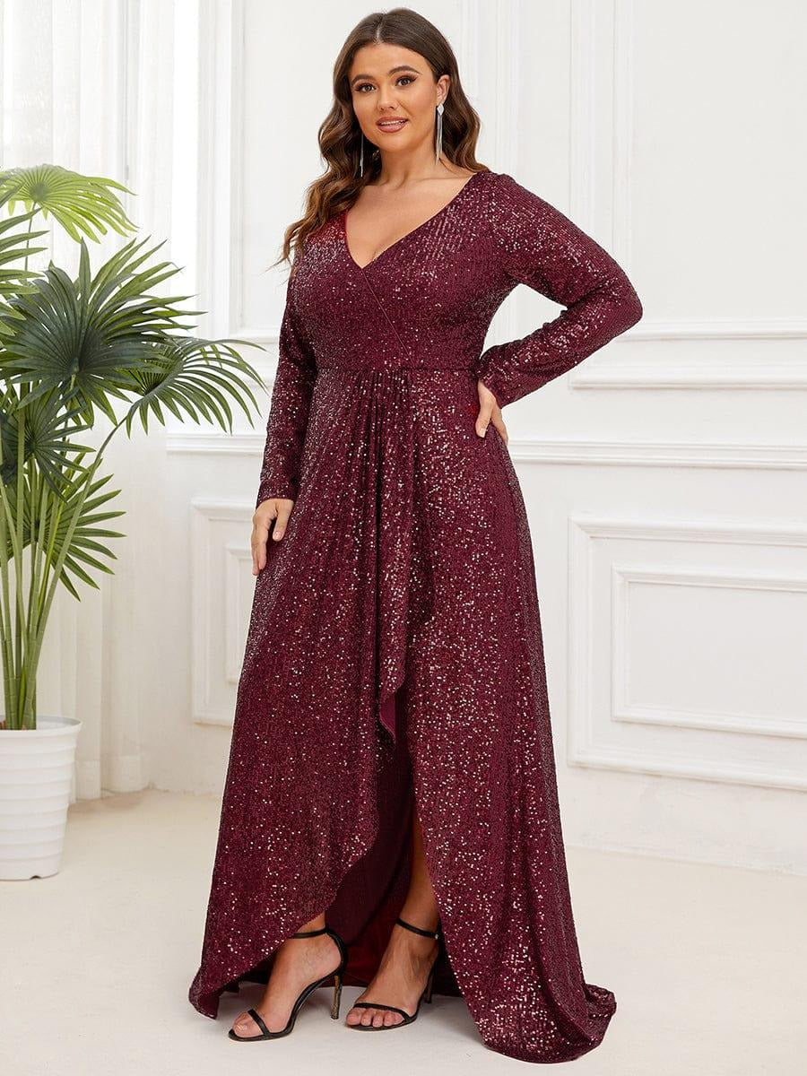 ✨ Luxury Maroon Sequin Evening Gown – Full Sleeve Mermaid Fit