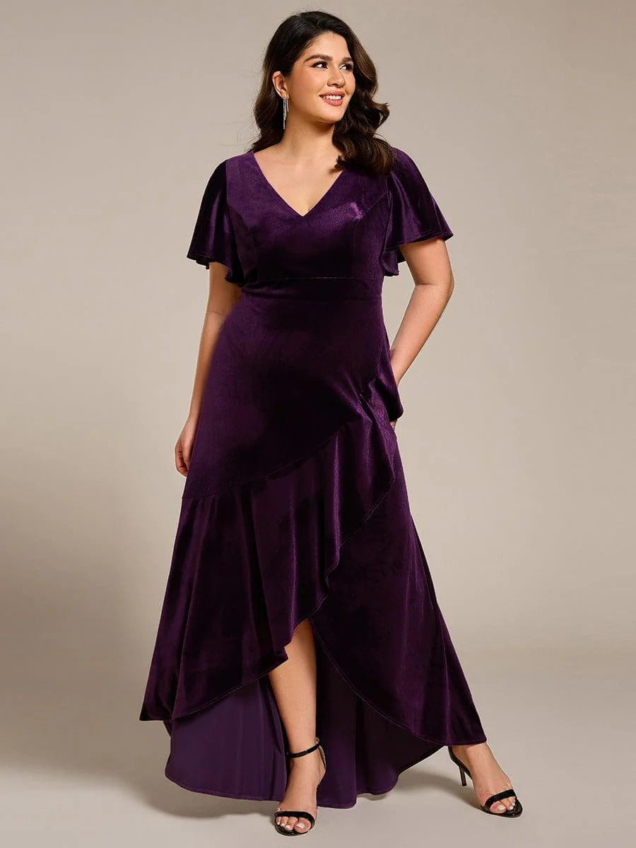 Luxury Purple Sequin Embellished Flared Gown with Full Sleeves