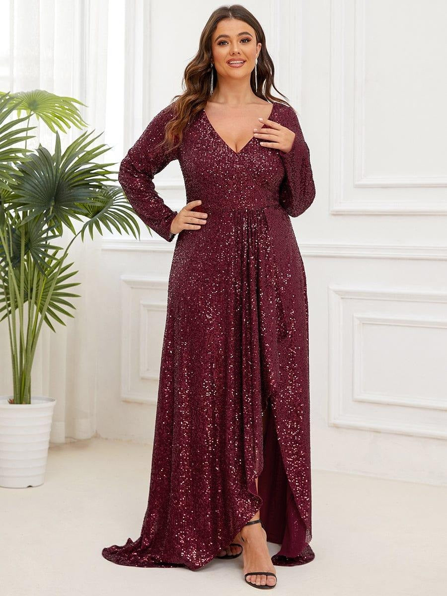 ✨ Luxury Maroon Sequin Evening Gown – Full Sleeve Mermaid Fit