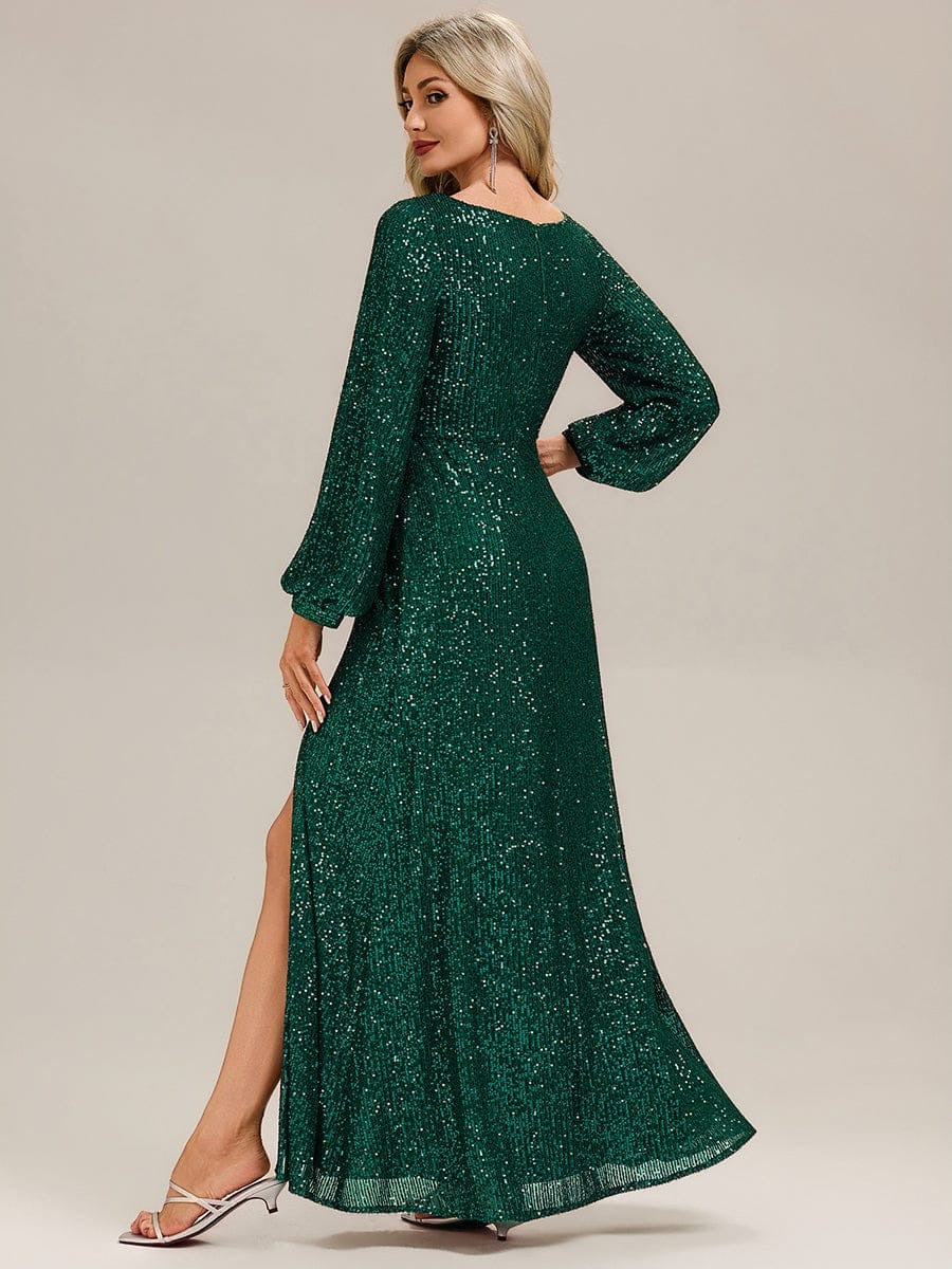 ✨ Luxury Green Sequin Evening Gown – Full Sleeve Mermaid Fit