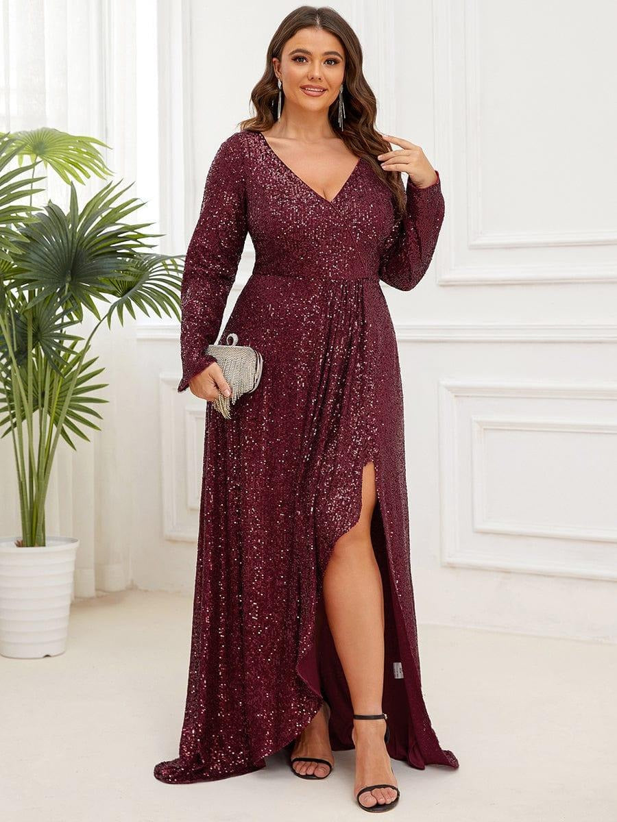 ✨ Luxury Maroon Sequin Evening Gown – Full Sleeve Mermaid Fit