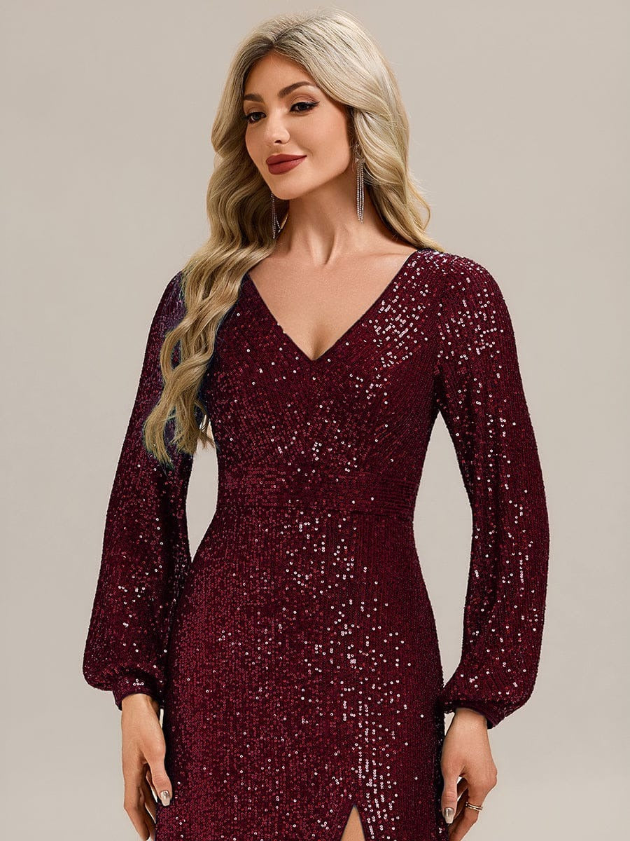 ✨ Luxury Maroon Sequin Evening Gown – Full Sleeve Mermaid Fit