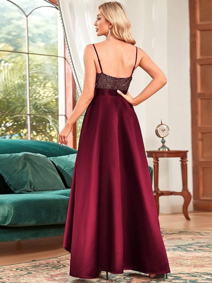 Luxury Maroon Sequin High-Low Maxi Dress for Women