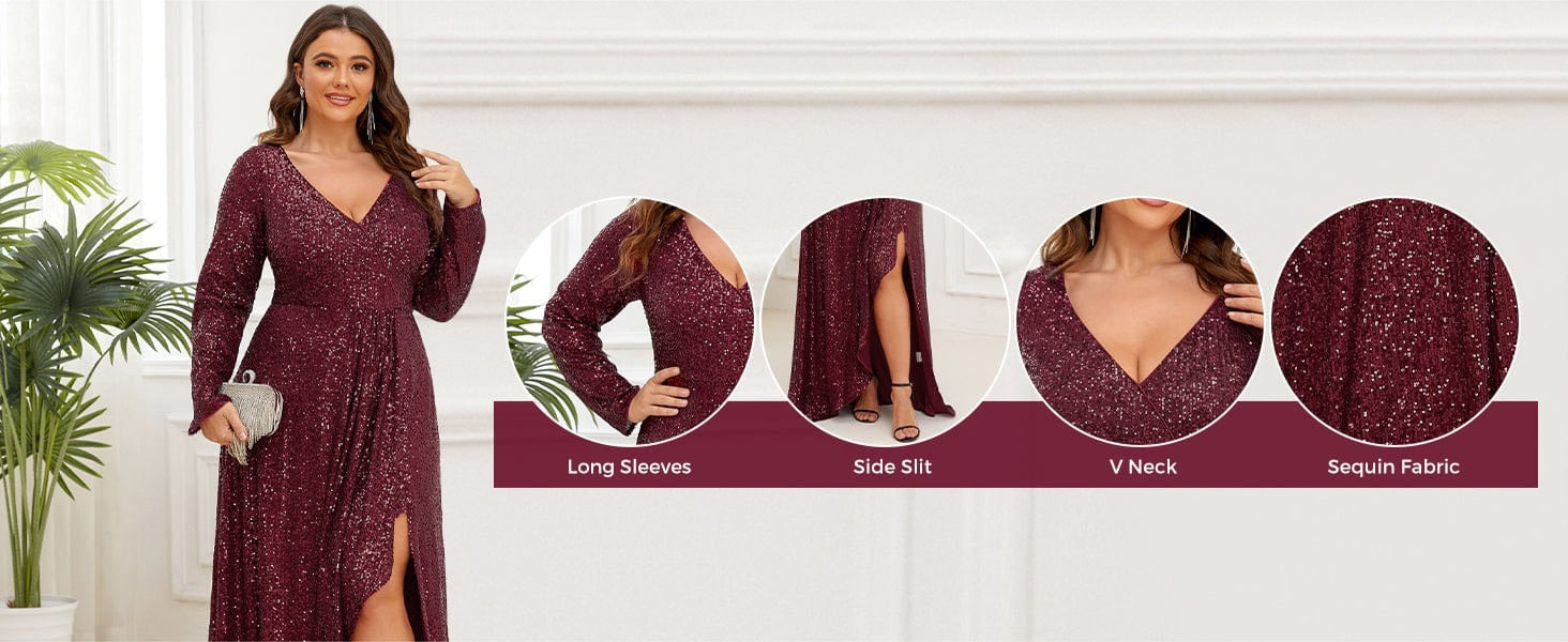 ✨ Luxury Maroon Sequin Evening Gown – Full Sleeve Mermaid Fit