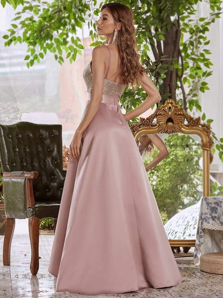 Blush Pink Sequin High-Low Maxi Dress for Women