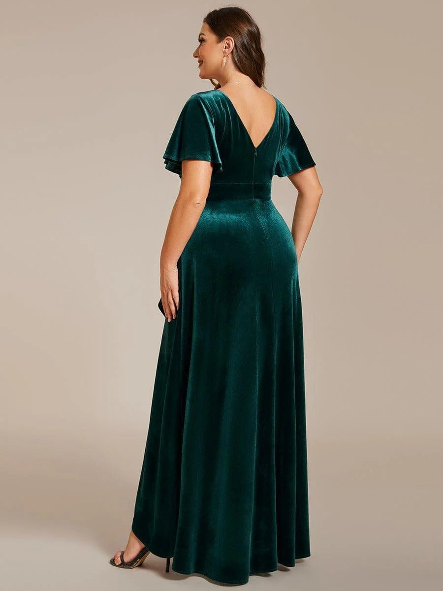 Luxury Green Sequin Embellished Flared Gown with Full Sleeves