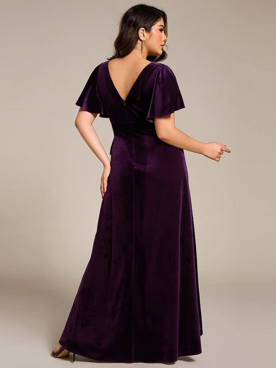 Luxury Purple Sequin Embellished Flared Gown with Full Sleeves