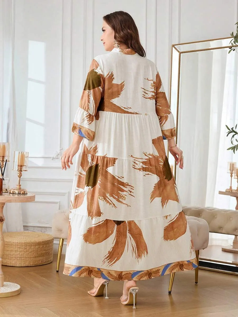 Women’s Multicolor Floral Print Maxi Dress with Sleeves