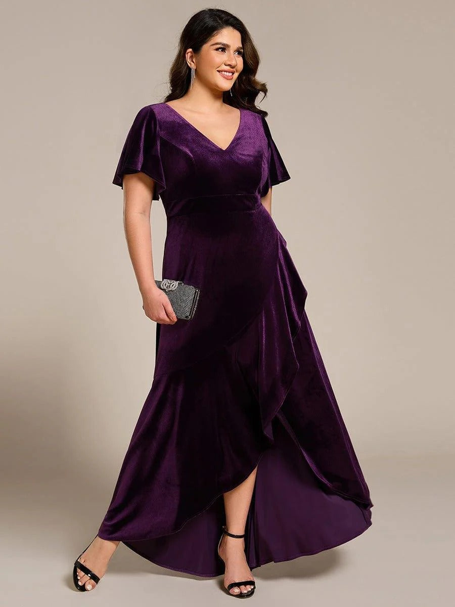 Luxury Purple Sequin Embellished Flared Gown with Full Sleeves