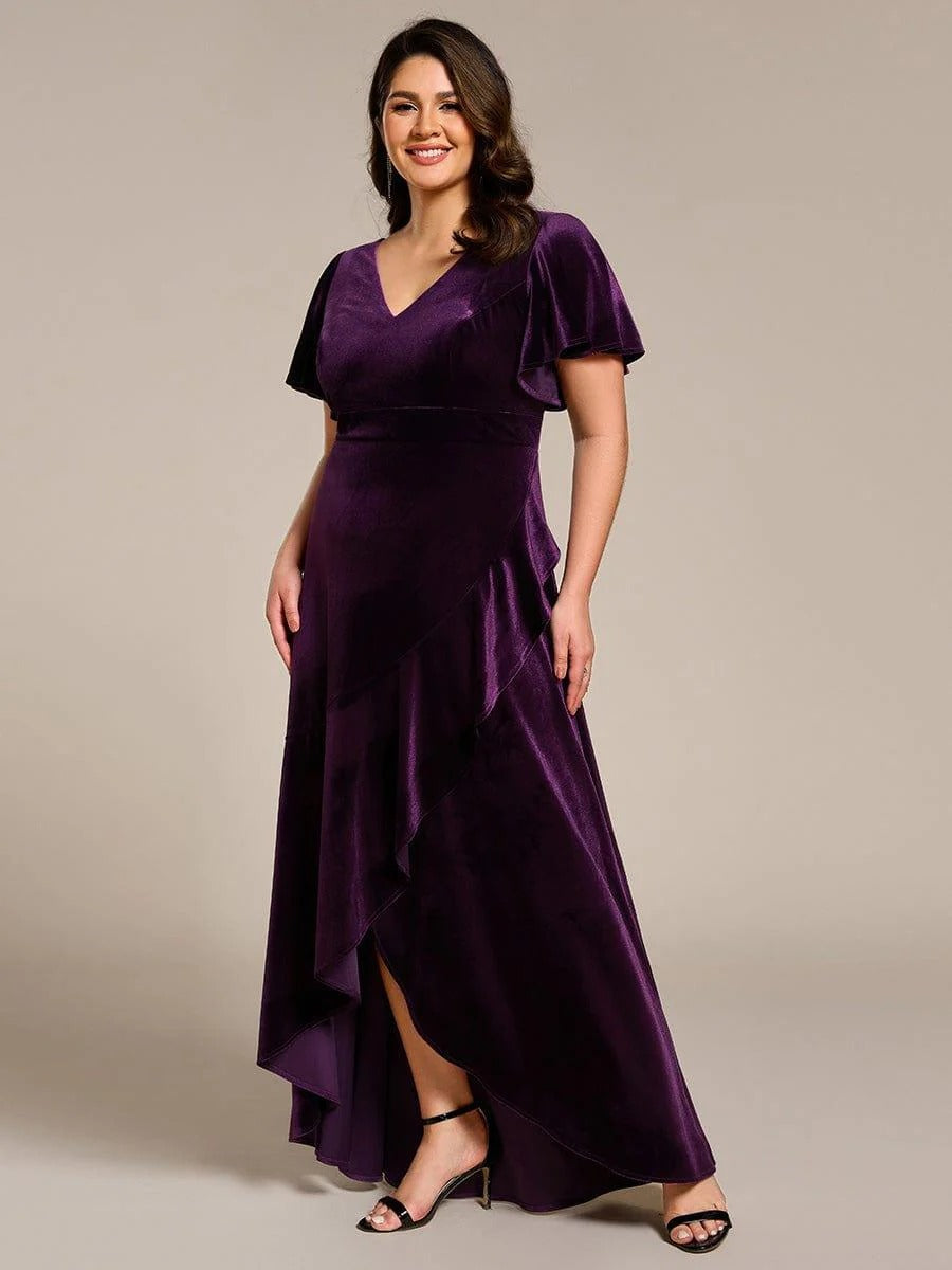 Luxury Purple Sequin Embellished Flared Gown with Full Sleeves