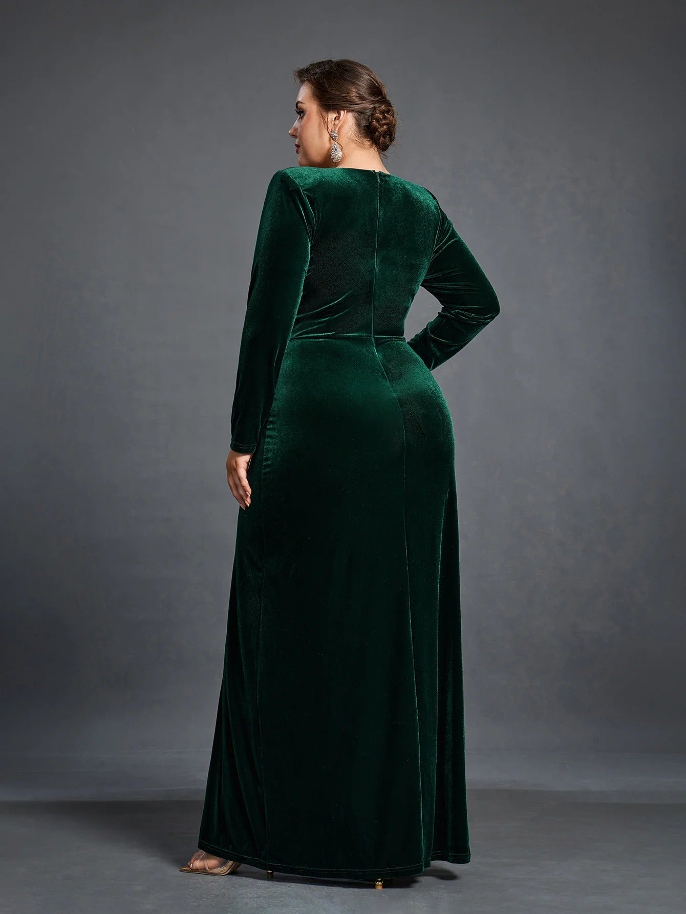 Green Velvet Wrap Gown – Elegant Slit Evening & Party Dress