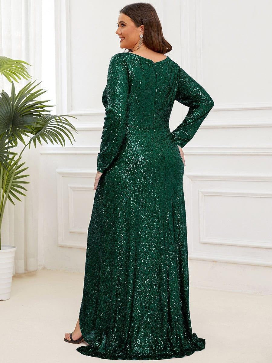 ✨ Luxury Green Sequin Evening Gown – Full Sleeve Mermaid Fit Green