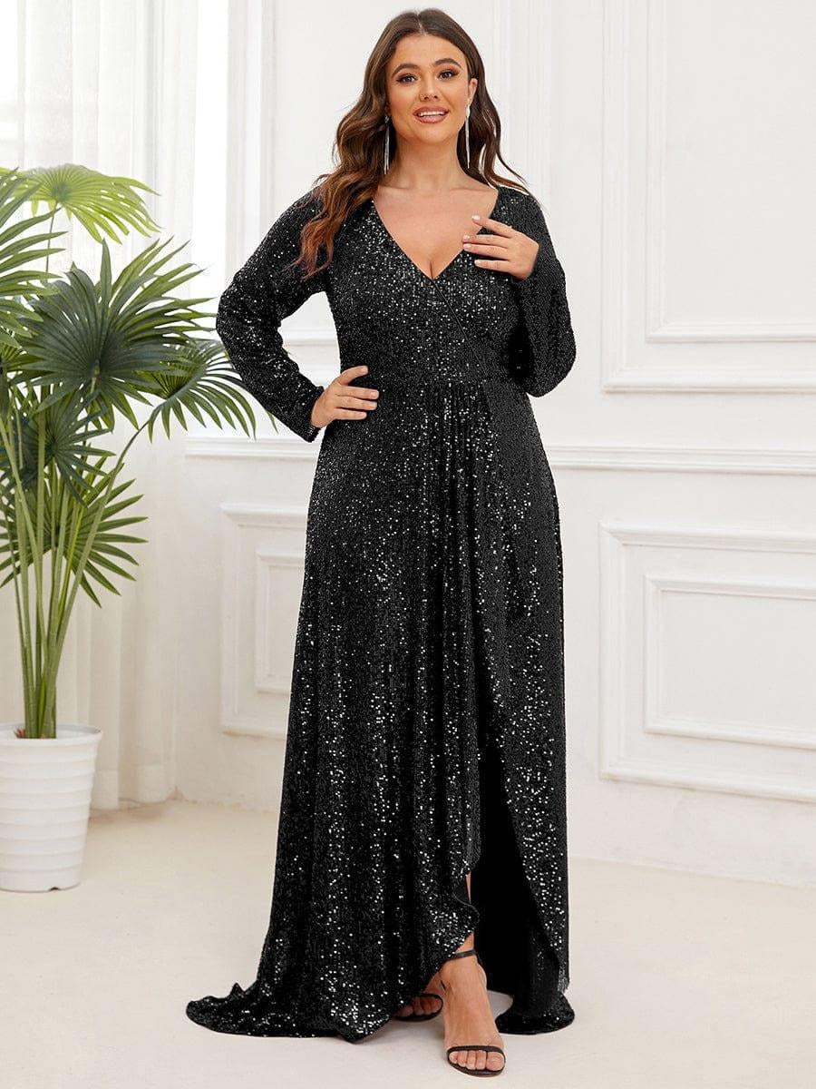 ✨ Luxury Black Sequin Evening Gown – Full Sleeve Mermaid Fit Black