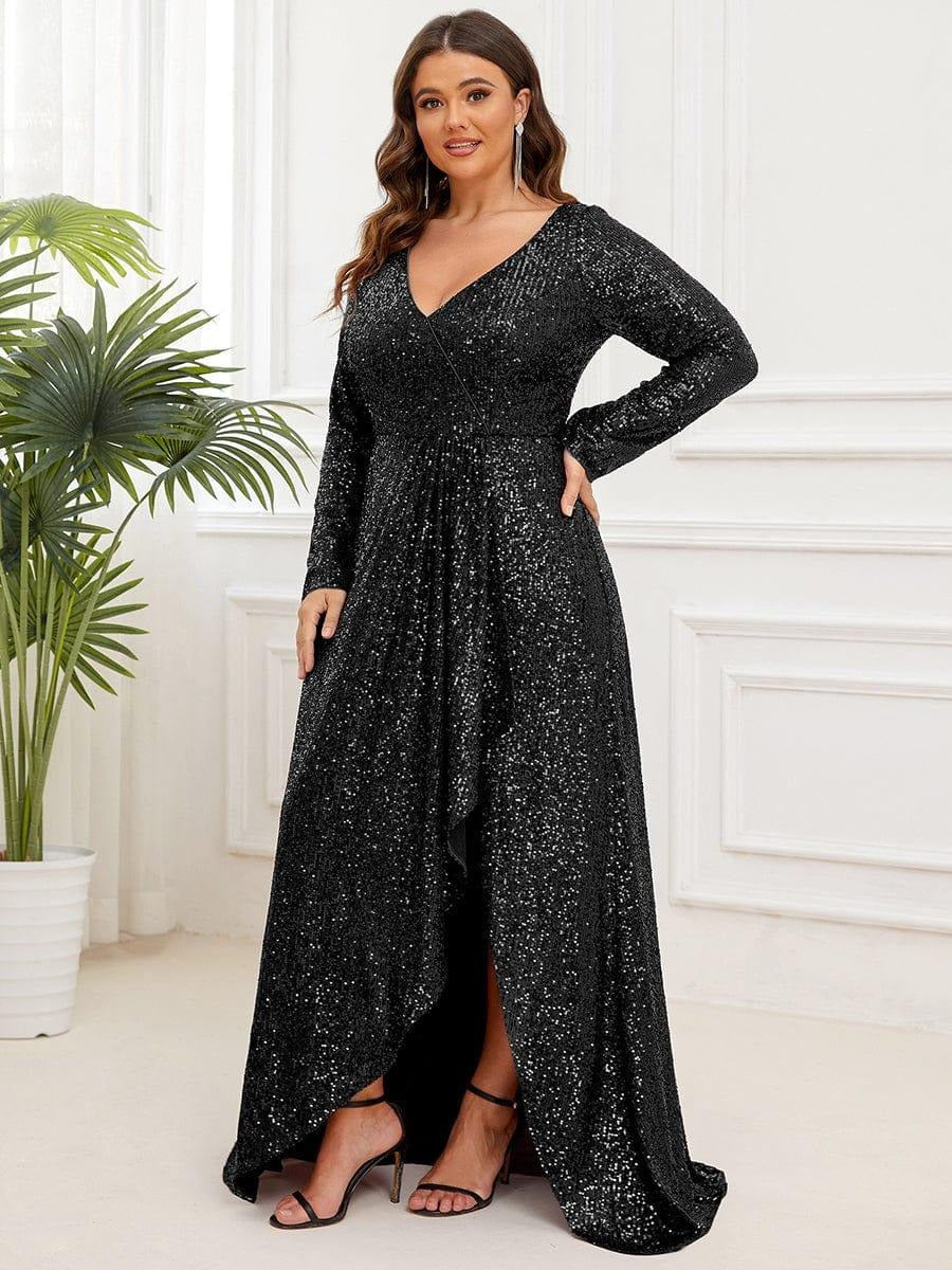 ✨ Luxury Black Sequin Evening Gown – Full Sleeve Mermaid Fit Black