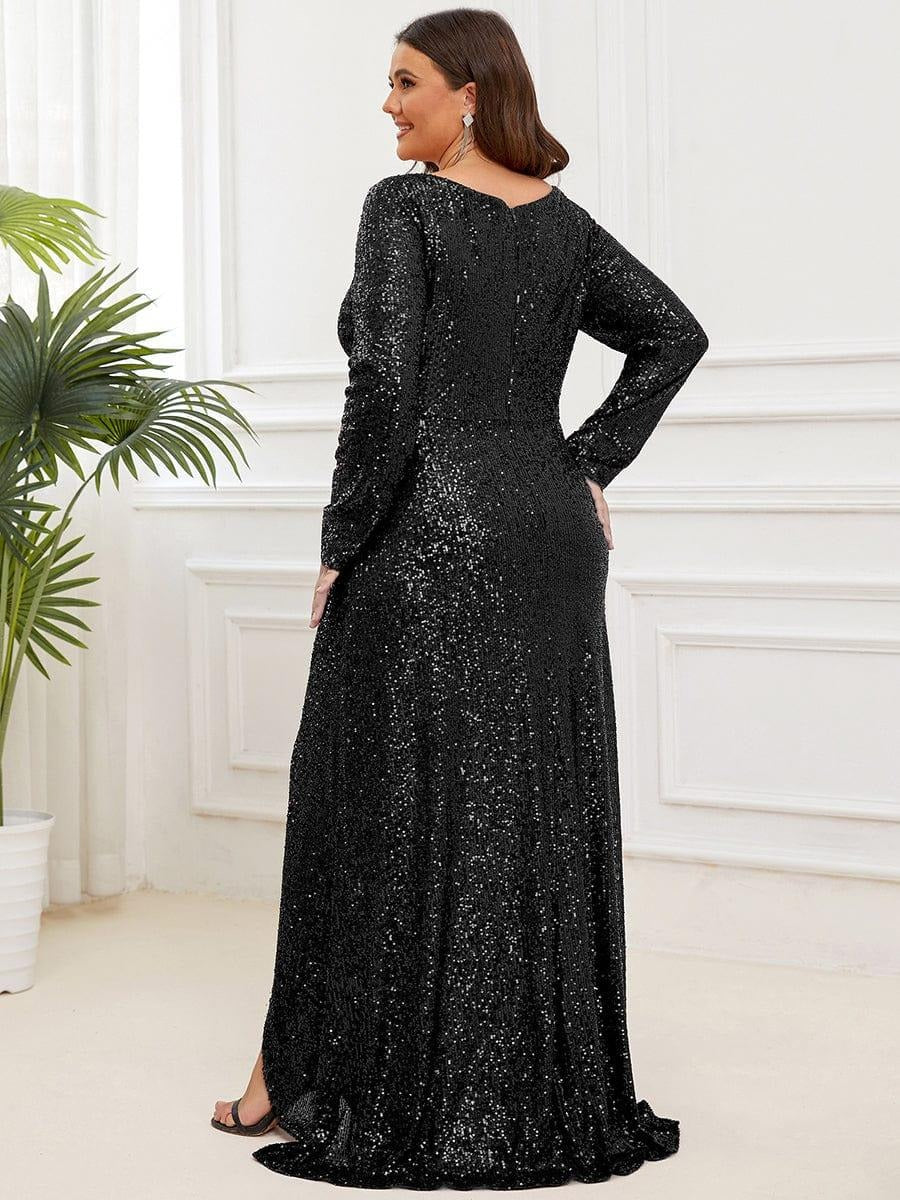 ✨ Luxury Black Sequin Evening Gown – Full Sleeve Mermaid Fit Black