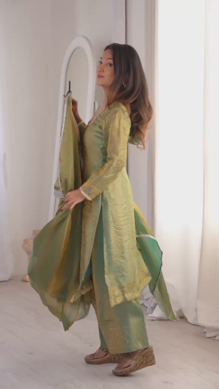 Elegant Mehendi Green Palazzo Set with Dupatta – Festive & Wedding Wear for Women