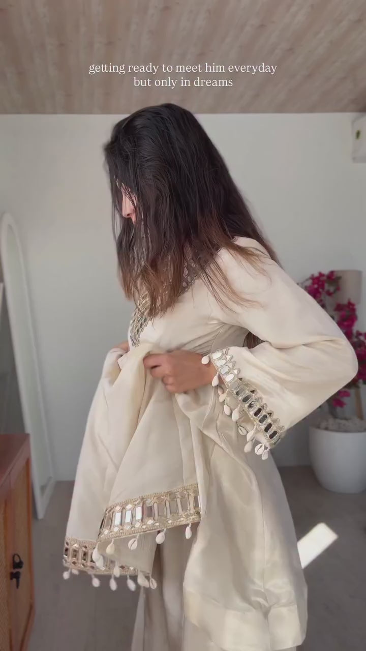 Ivory Mirror Work Peplum Sharara Set with Dupatta