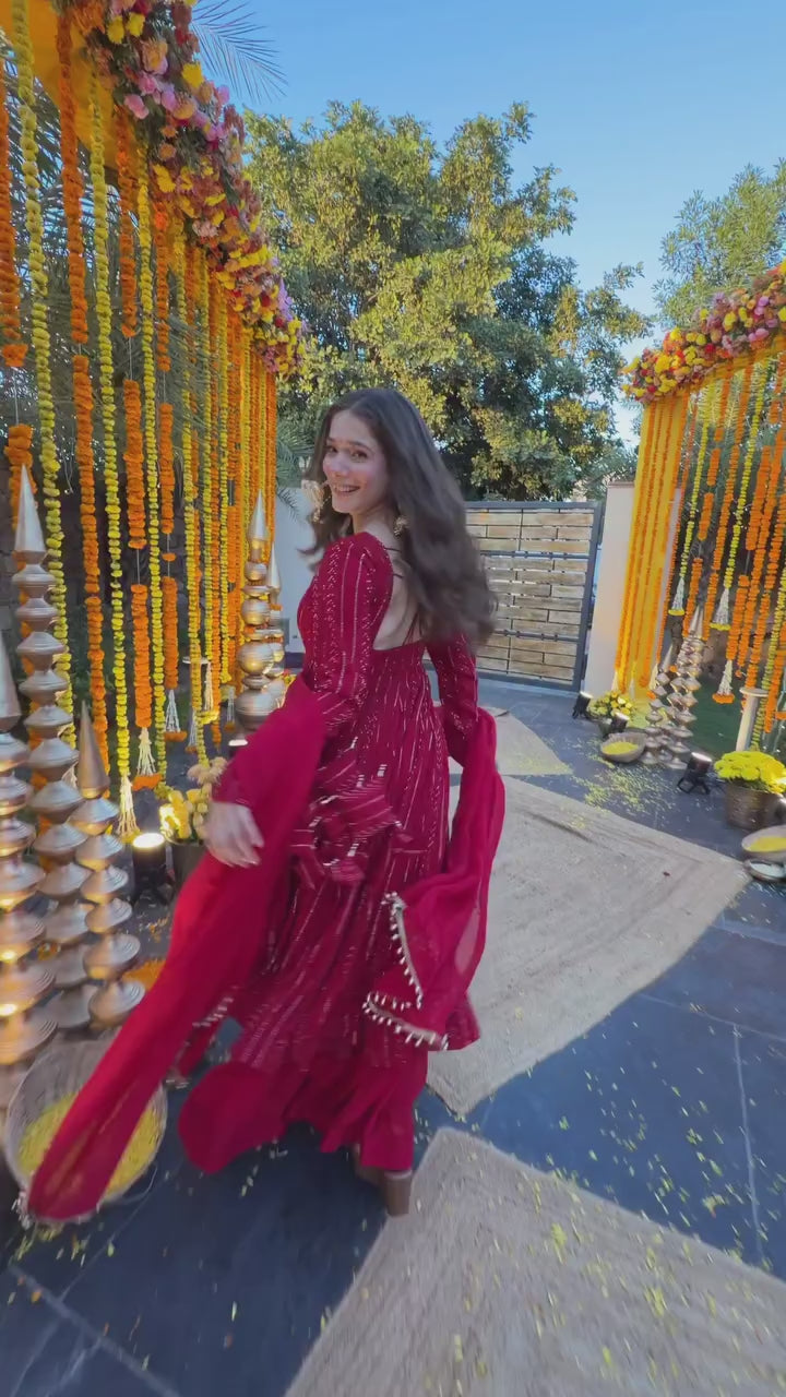 Royal Crimson Embroidered Anarkali Gown