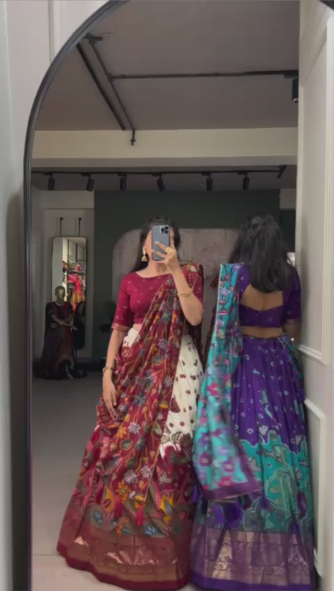 Royal Maroon Kalamkari Printed Lehenga Set with Dupatta