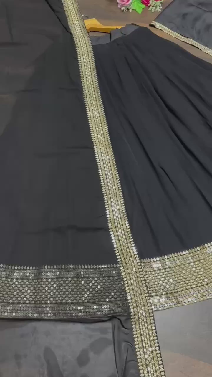 Black Mirror Work Lehenga Choli with Dupatta – Party & Wedding Wear